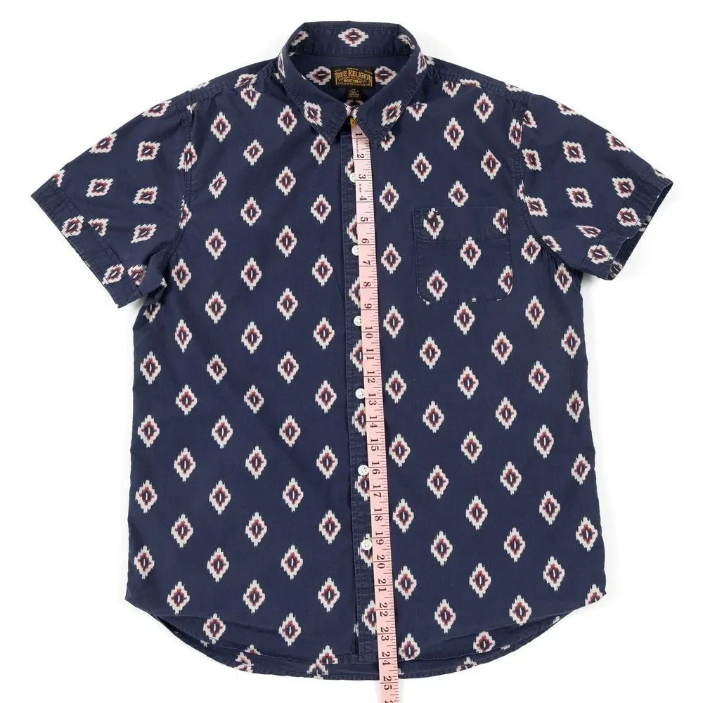 True Religion Aztec Western Poplin Short‎ Sleeve Button Up Shirt Men's Small